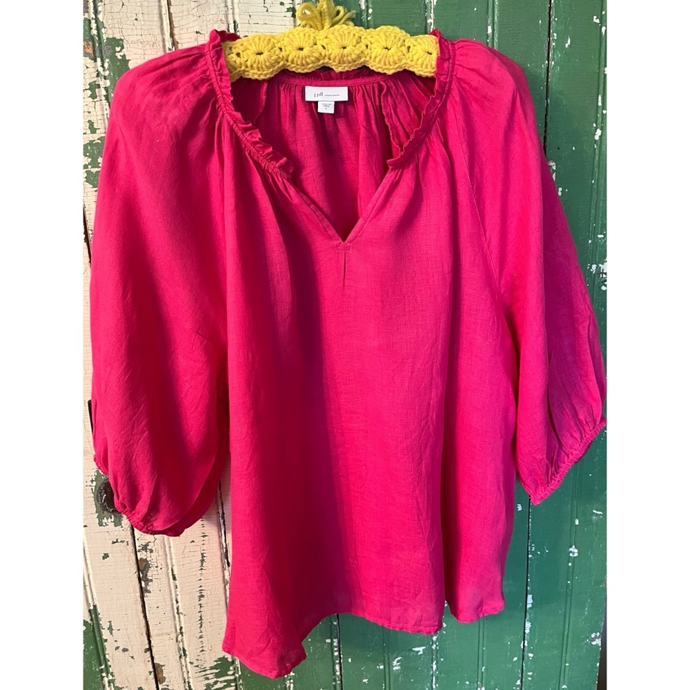 Linen J Jill Top Pink Lantern sleeves size Large
